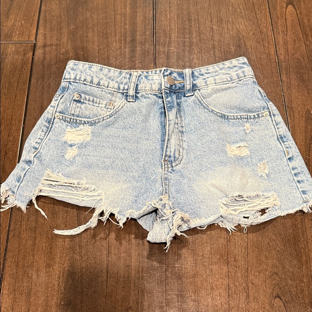 SHEIN Light Blue Ripped Jean Shorts